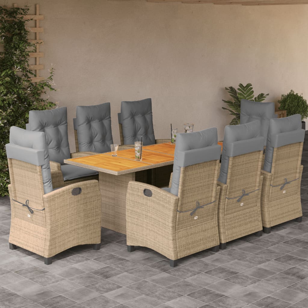 vidaXL 7-delige Tuinset met kussens poly rattan zwart