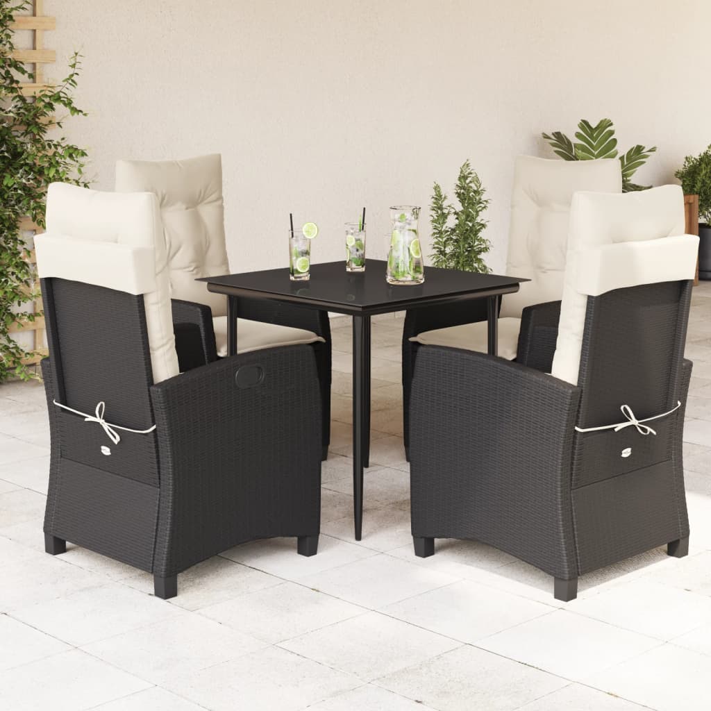 vidaXL 3-delige Tuinset met kussens poly rattan zwart
