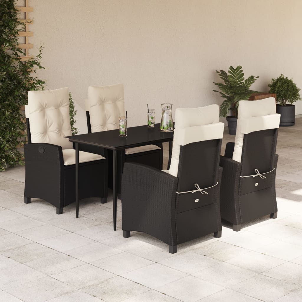 vidaXL 3-delige Tuinset met kussens poly rattan zwart