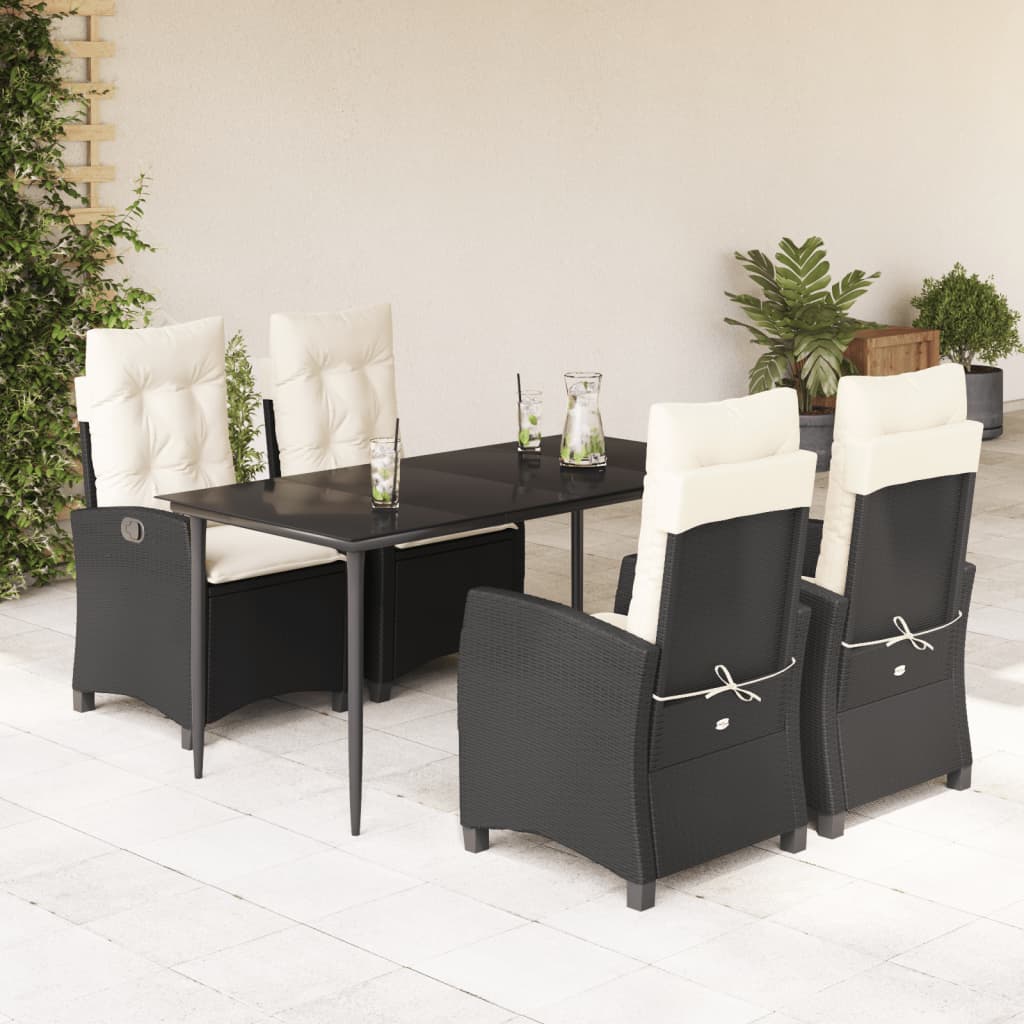 vidaXL 3-delige Tuinset met kussens poly rattan zwart