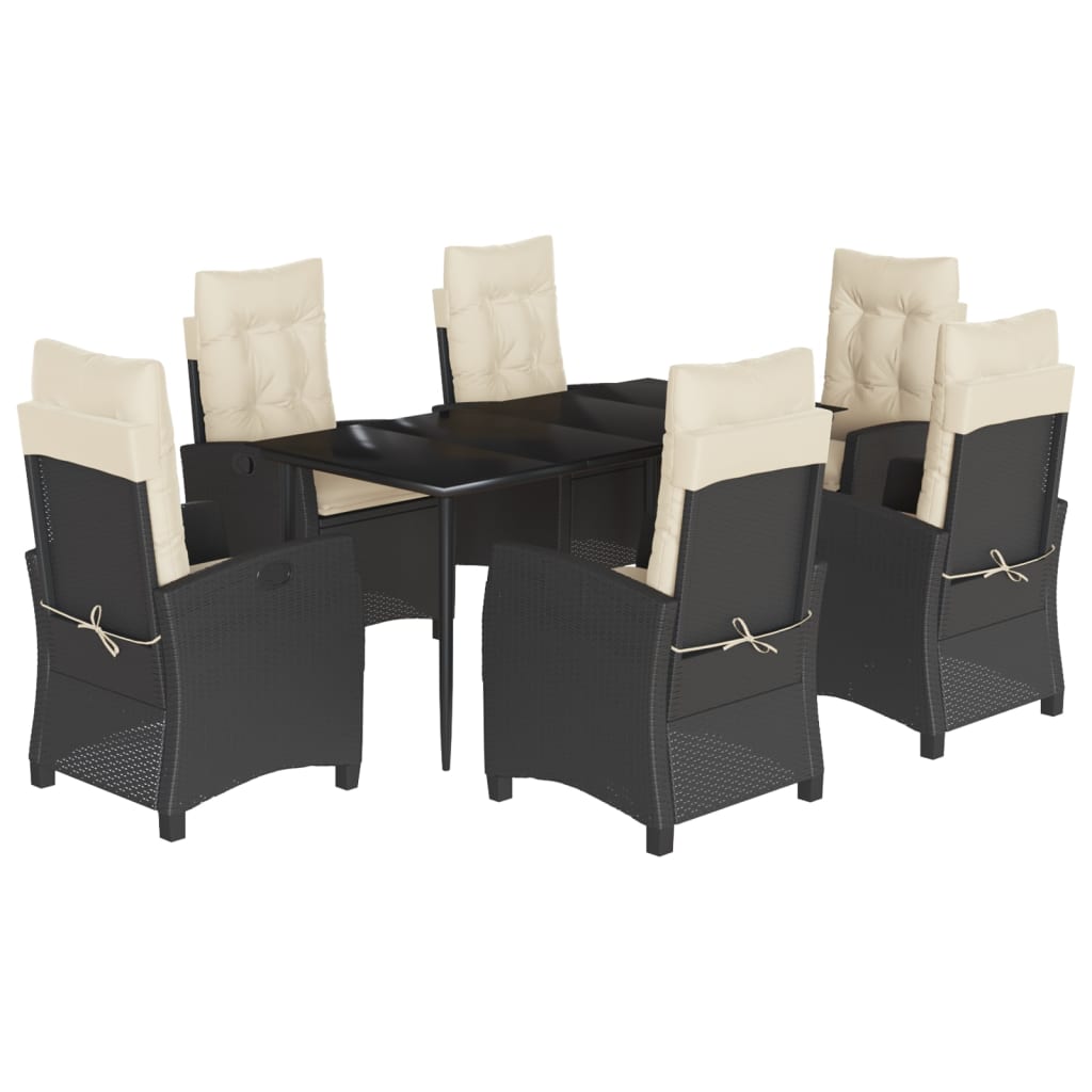 vidaXL 3-delige Tuinset met kussens poly rattan zwart