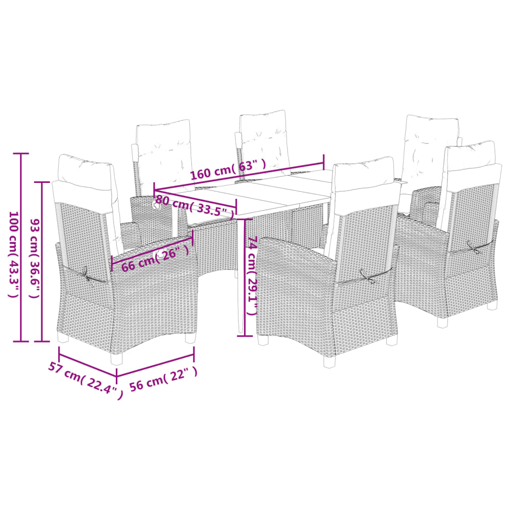 vidaXL 3-delige Tuinset met kussens poly rattan zwart