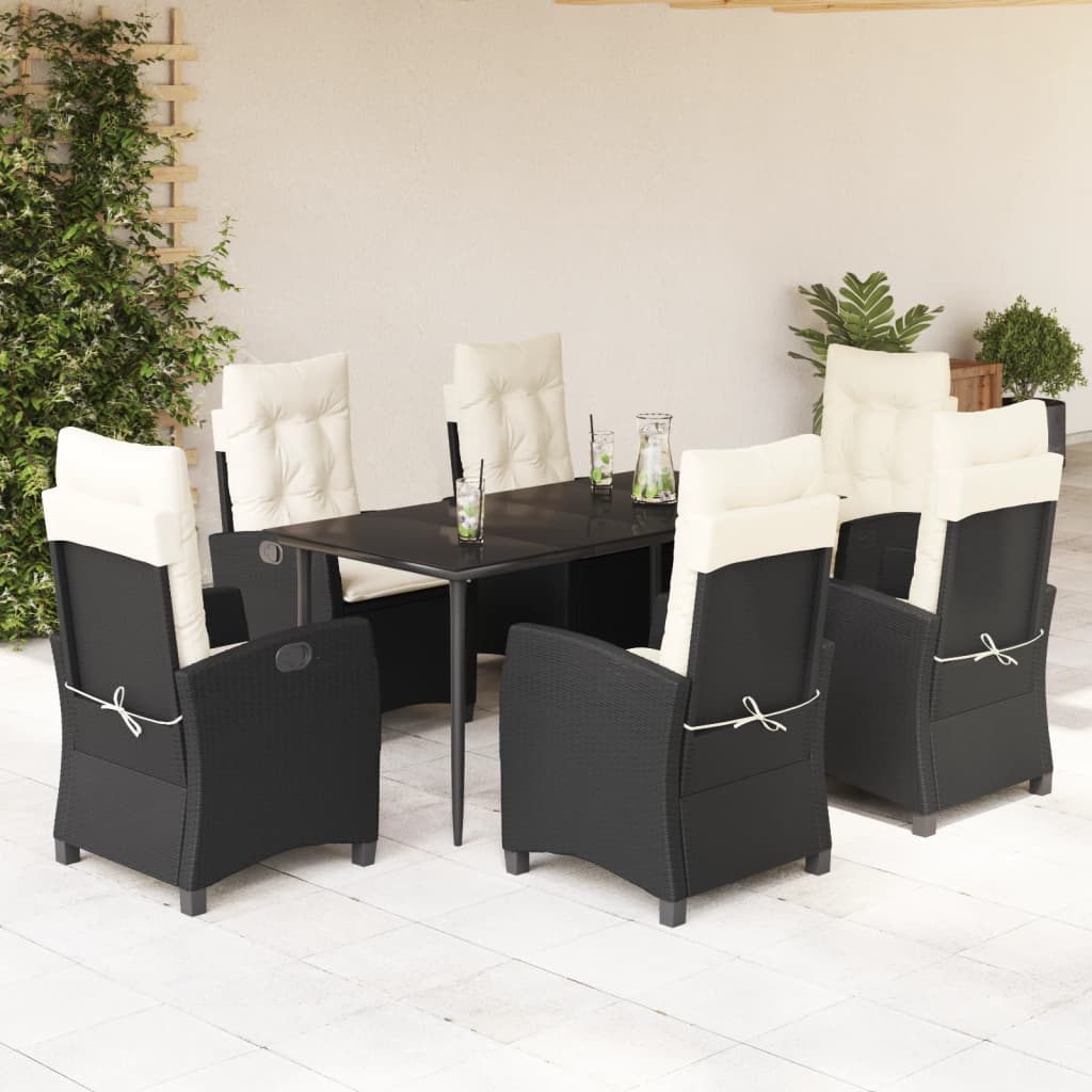 vidaXL 3-delige Tuinset met kussens poly rattan zwart