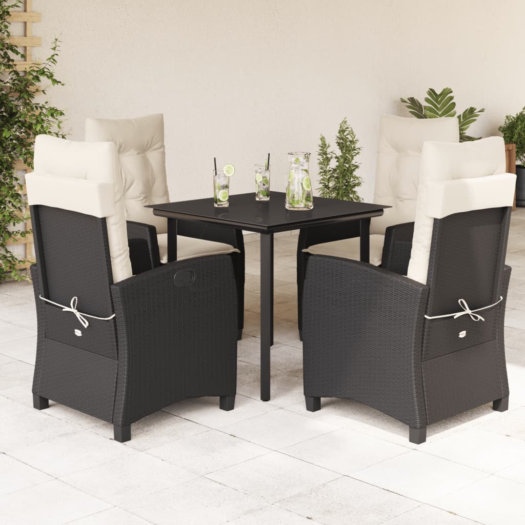 vidaXL 3-delige Tuinset met kussens poly rattan zwart