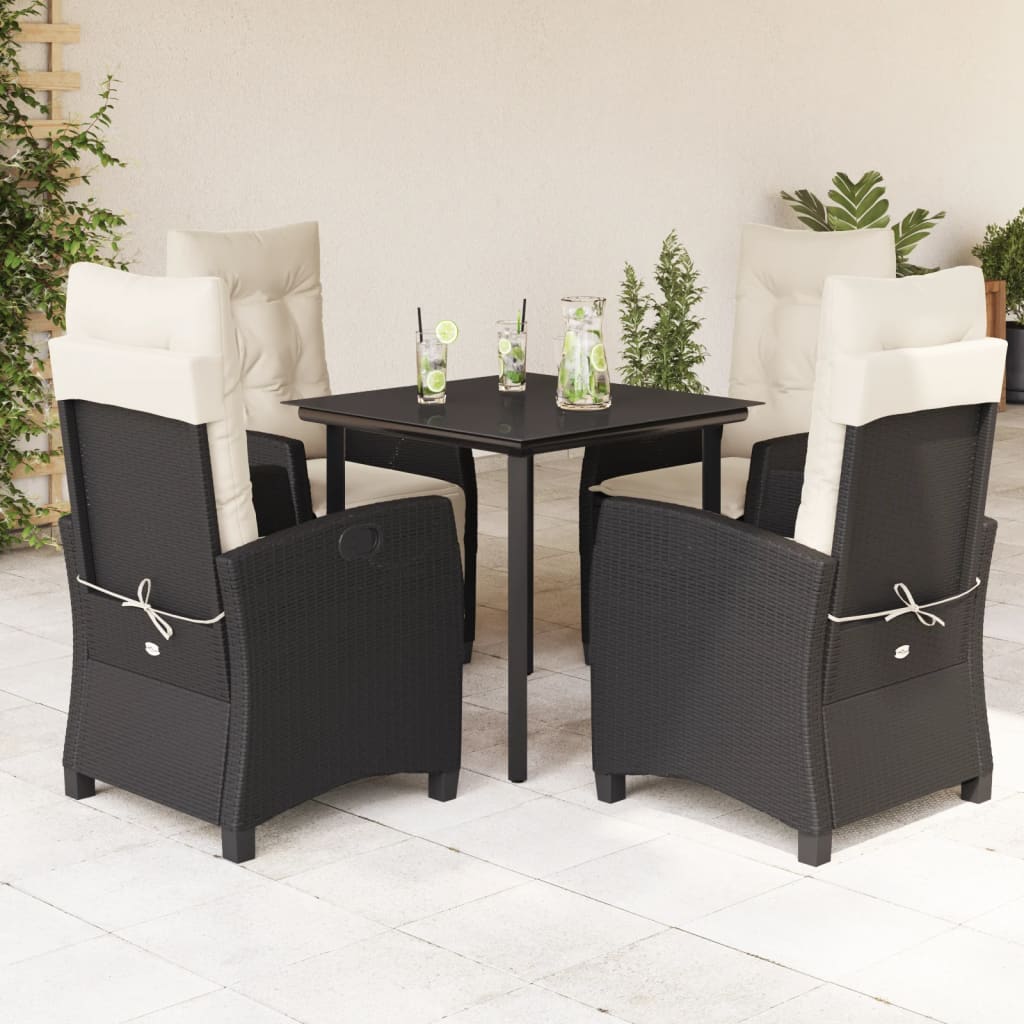 vidaXL 3-delige Tuinset met kussens poly rattan zwart