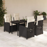 vidaXL 3-delige Tuinset met kussens poly rattan zwart