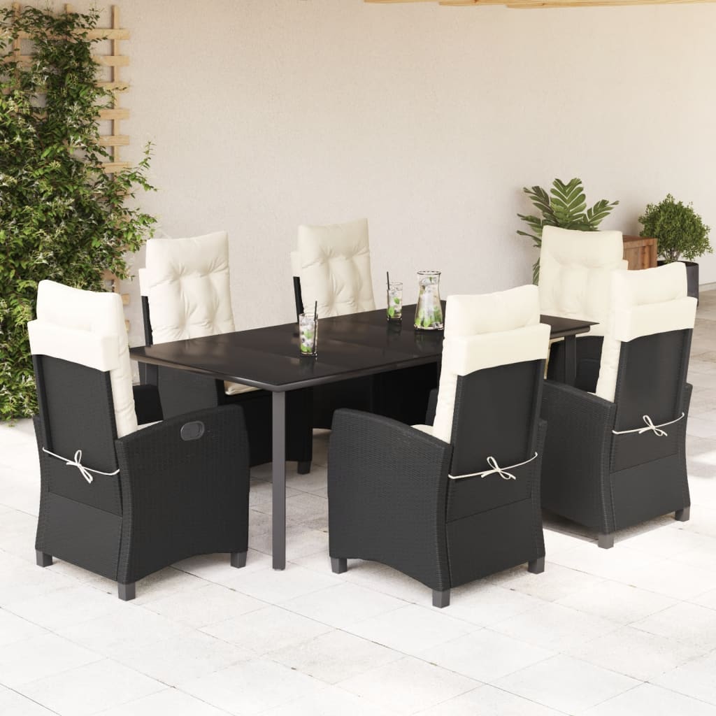 vidaXL 3-delige Tuinset met kussens poly rattan zwart