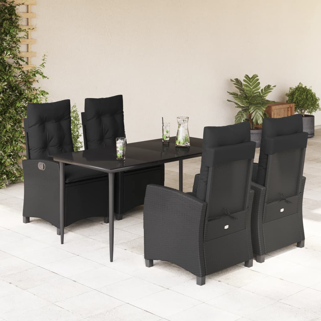 vidaXL 3-delige Tuinset met kussens poly rattan zwart