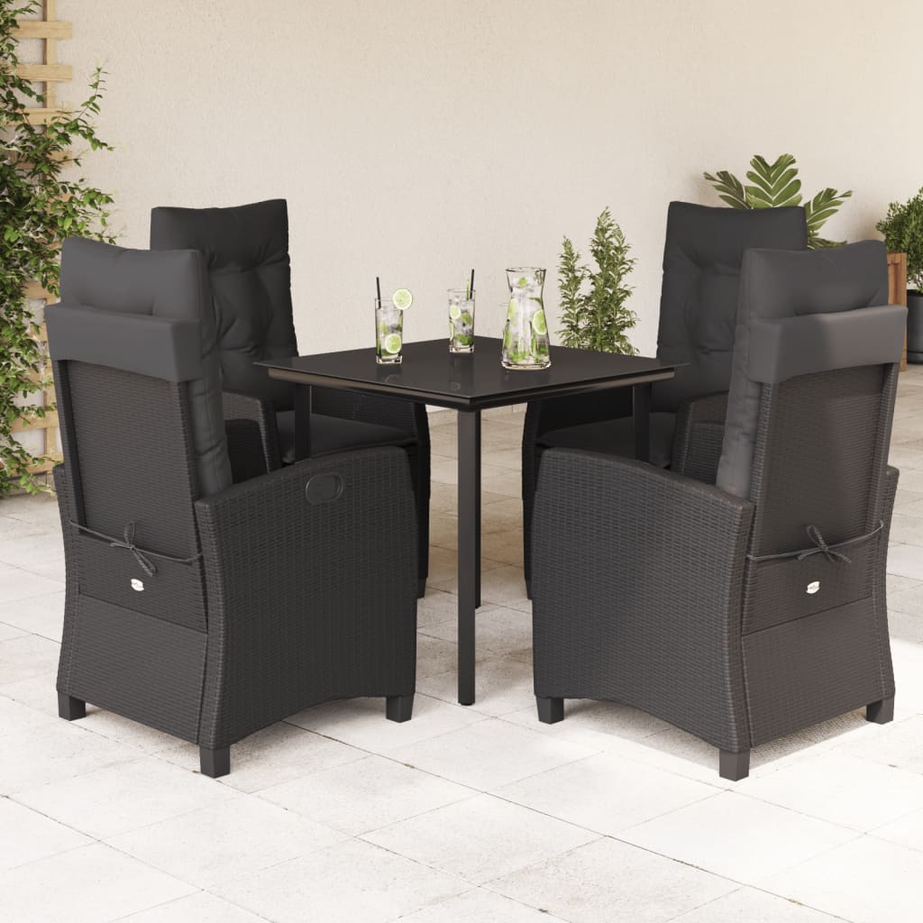 vidaXL 3-delige Tuinset met kussens poly rattan zwart