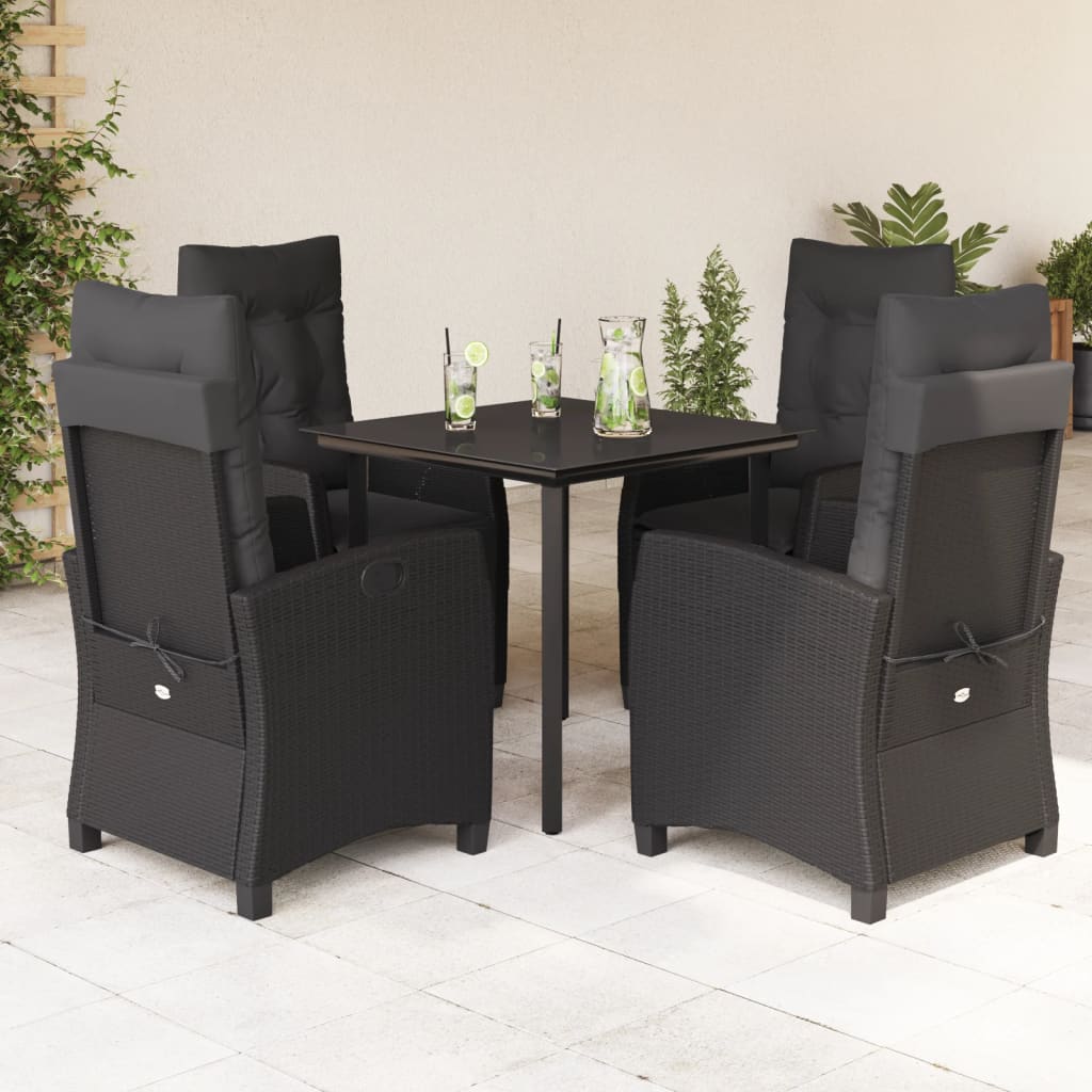 vidaXL 3-delige Tuinset met kussens poly rattan zwart