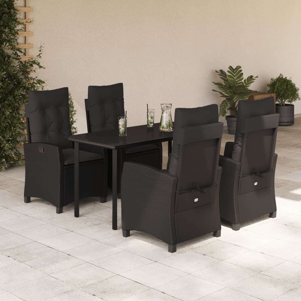 vidaXL 3-delige Tuinset met kussens poly rattan zwart