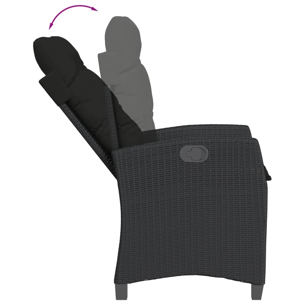 vidaXL 3-delige Tuinset met kussens poly rattan zwart