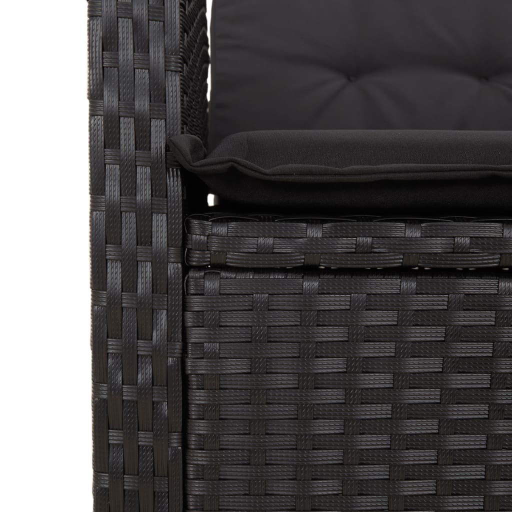 vidaXL 3-delige Tuinset met kussens poly rattan zwart