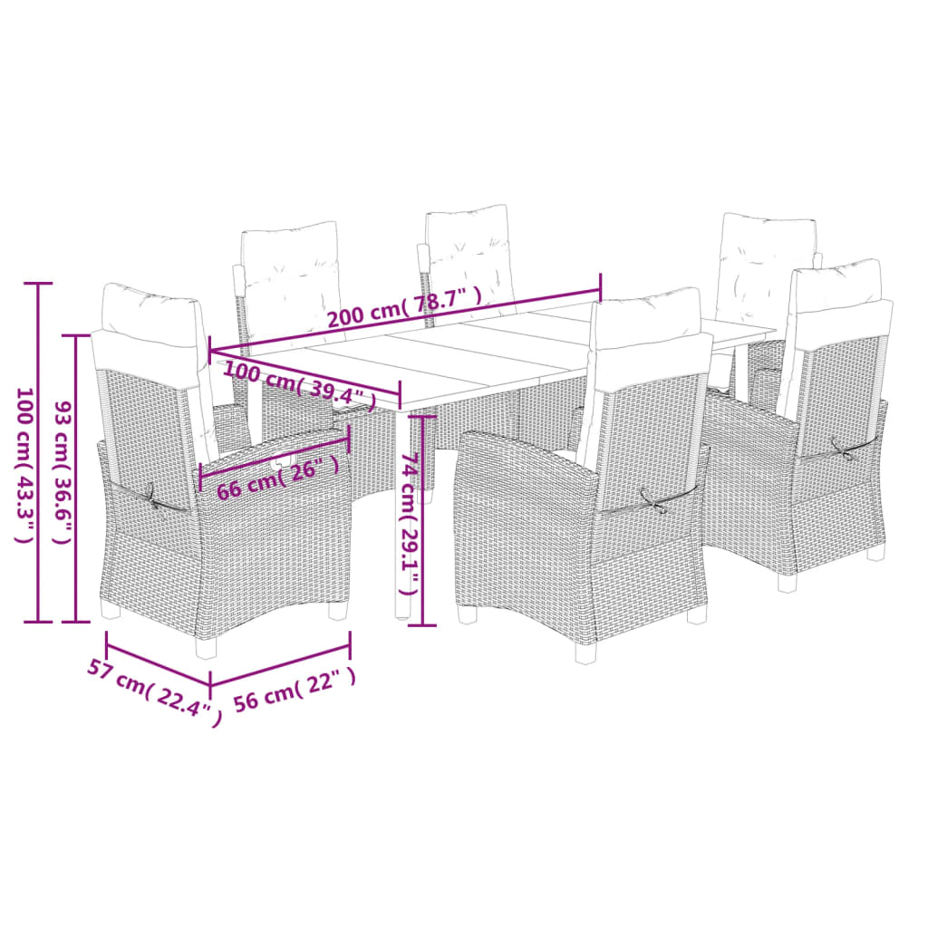 vidaXL 3-delige Tuinset met kussens poly rattan zwart