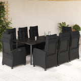 vidaXL 3-delige Tuinset met kussens poly rattan zwart