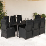 vidaXL 3-delige Tuinset met kussens poly rattan zwart