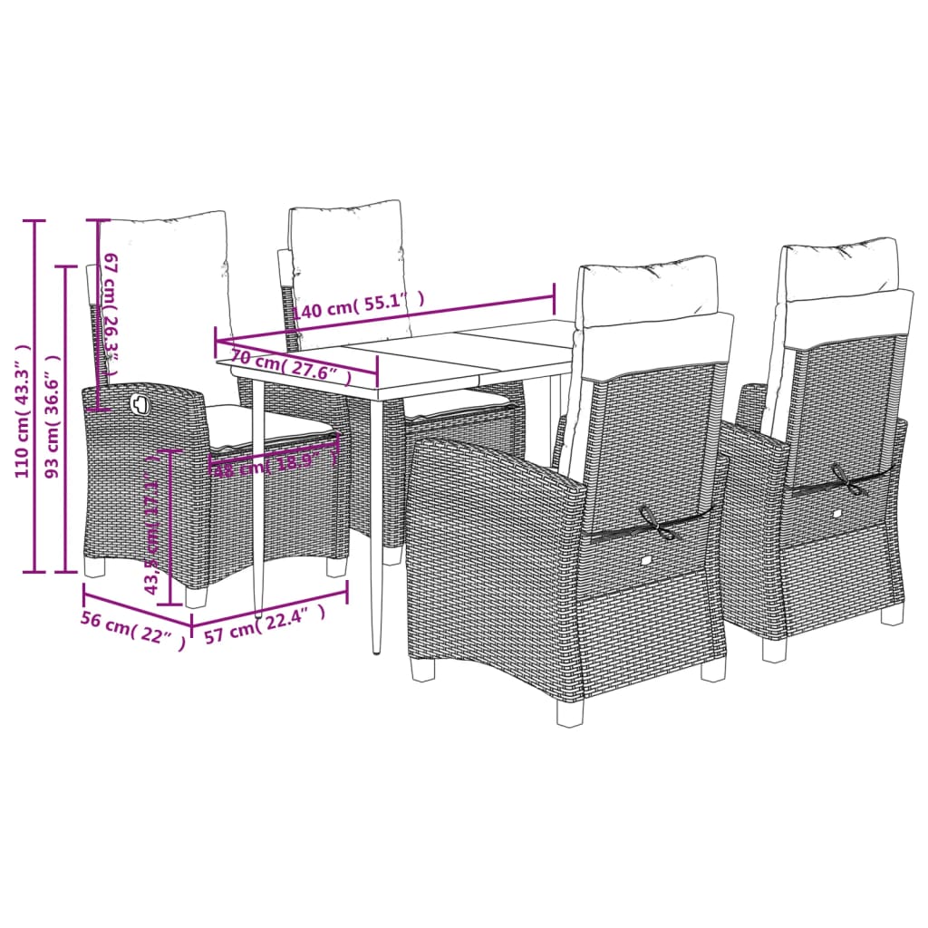vidaXL 3-delige Tuinset met kussens poly rattan bruin