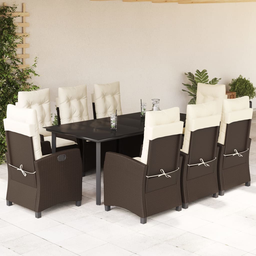 vidaXL 3-Piece Garden Lounge Set with Cushions Poly Rattan Brown