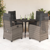 vidaXL 3-Piece Garden Lounge Set with Cushions Poly Rattan Grey