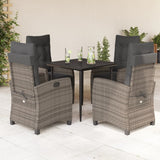 vidaXL 3-Piece Garden Lounge Set with Cushions Poly Rattan Grey