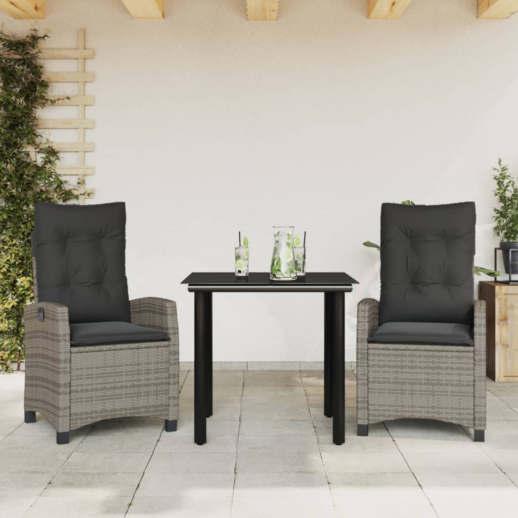 vidaXL 3-Piece Garden Lounge Set with Cushions Poly Rattan Grey