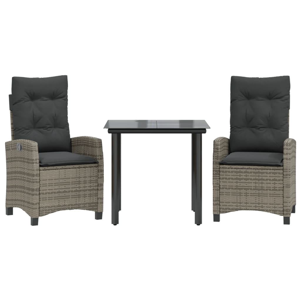 vidaXL 3-Piece Garden Lounge Set with Cushions Poly Rattan Grey