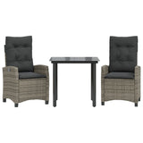 vidaXL 3-Piece Garden Lounge Set with Cushions Poly Rattan Grey