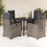 vidaXL 3-Piece Garden Lounge Set with Cushions Poly Rattan Grey