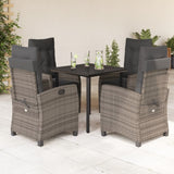 vidaXL 3-Piece Garden Lounge Set with Cushions Poly Rattan Grey