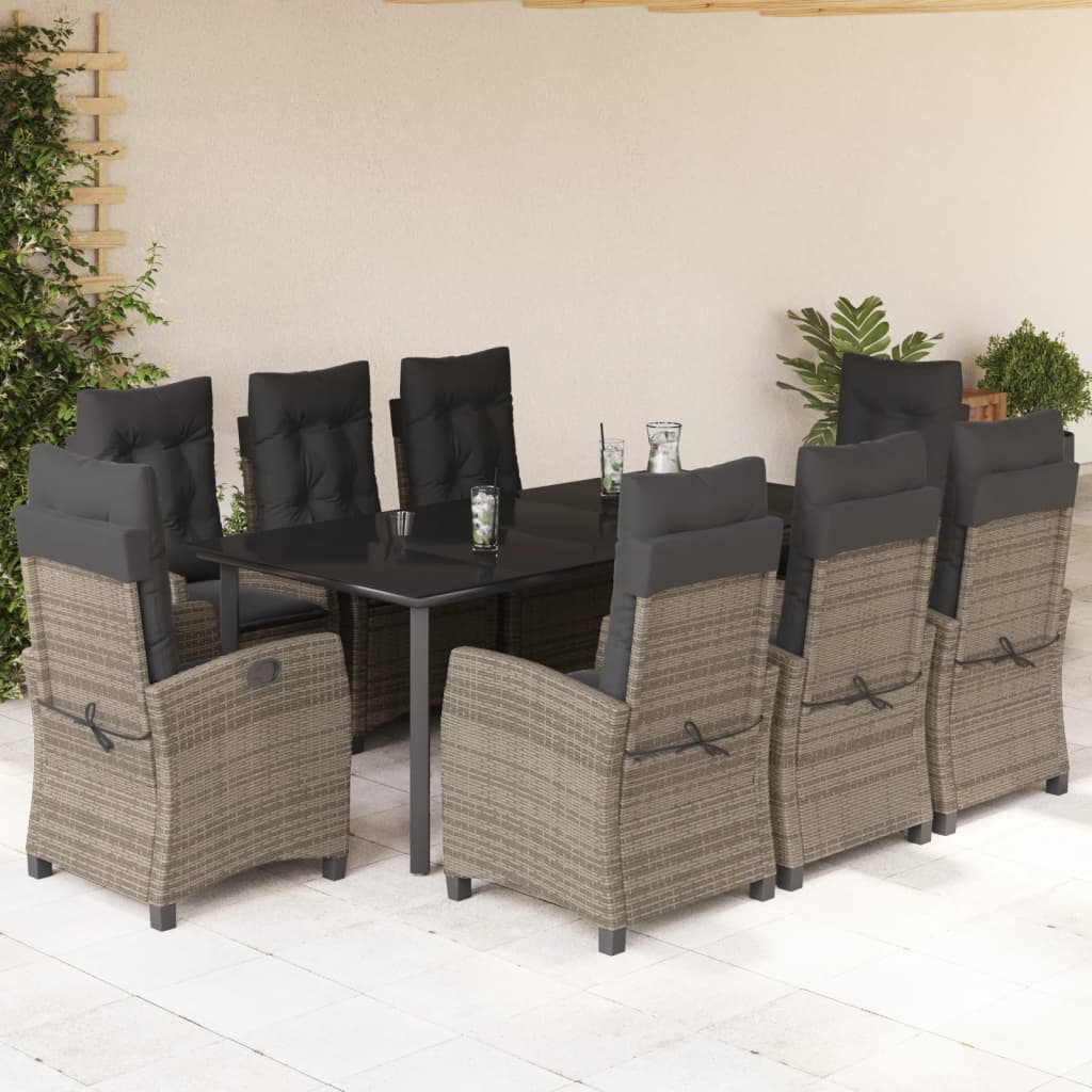 vidaXL 3-Piece Garden Lounge Set with Cushions Poly Rattan Grey