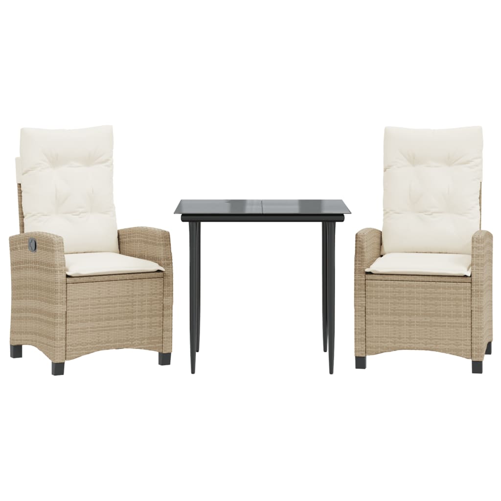 vidaXL 3-delige Tuinset met kussens poly rattan beige
