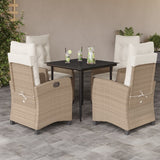vidaXL 3-delige Tuinset met kussens poly rattan beige