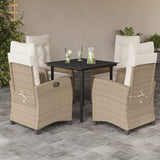 vidaXL 3-delige Tuinset met kussens poly rattan beige