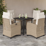 vidaXL 3-delige Tuinset met kussens poly rattan beige