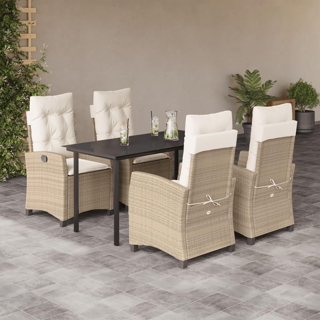 vidaXL 3-delige Tuinset met kussens poly rattan beige
