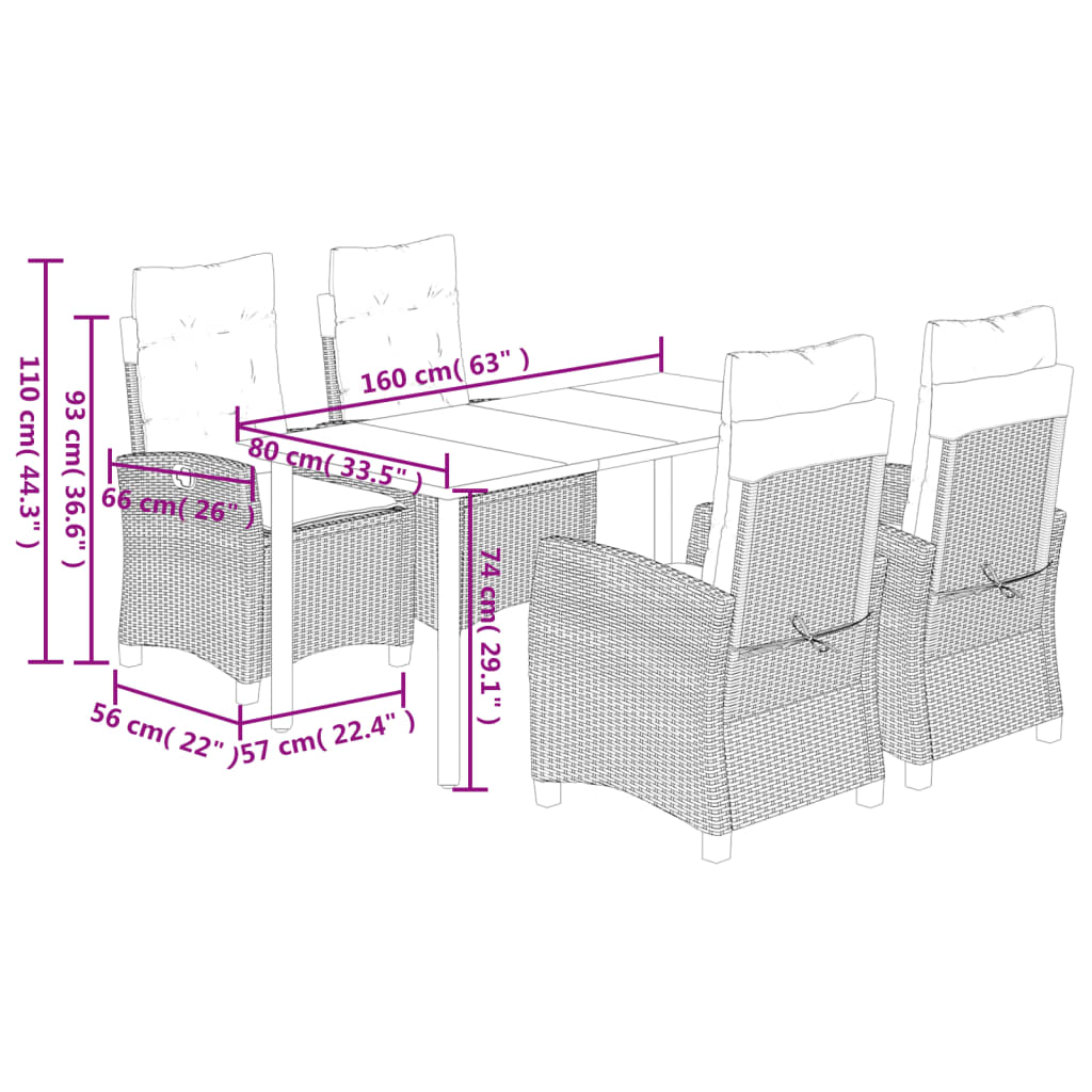 vidaXL 3-delige Tuinset met kussens poly rattan beige