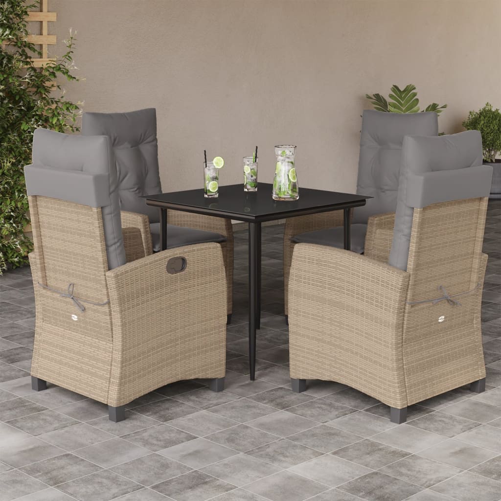 vidaXL 3-delige Tuinset met kussens poly rattan gemengd beige