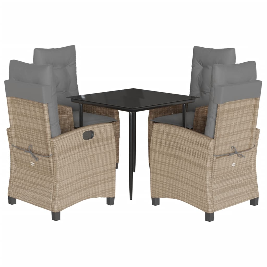 vidaXL 3-delige Tuinset met kussens poly rattan gemengd beige