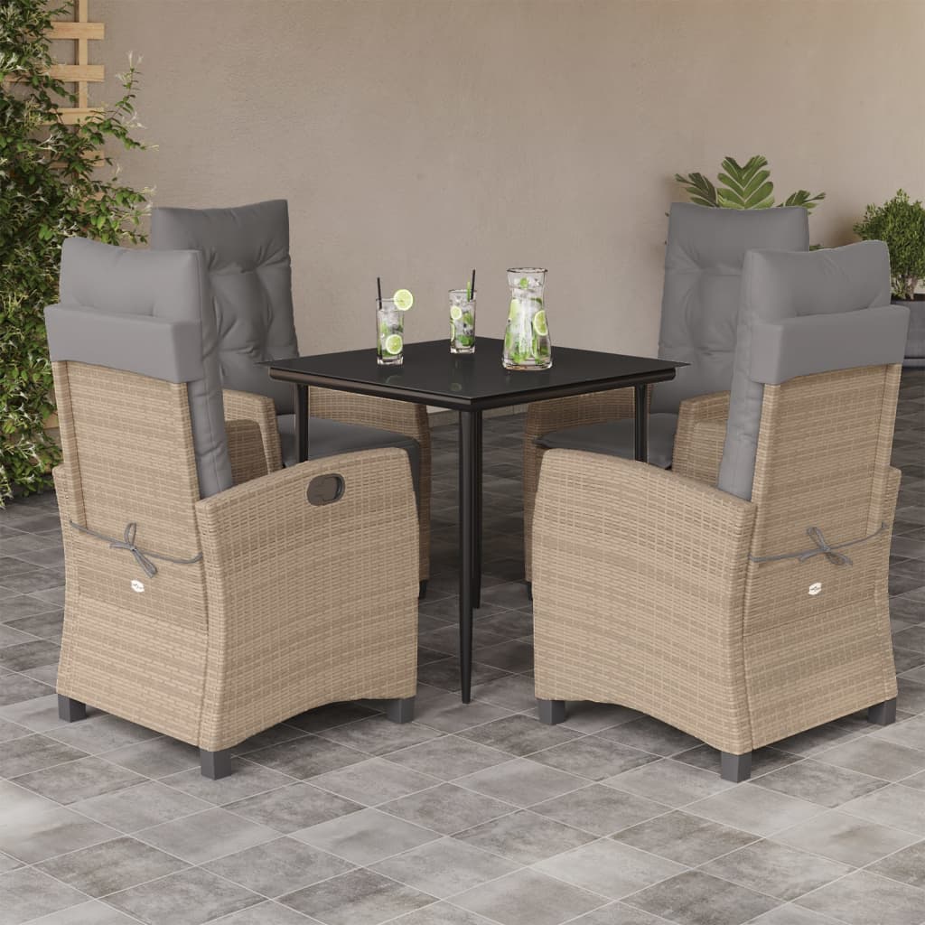vidaXL 3-delige Tuinset met kussens poly rattan gemengd beige