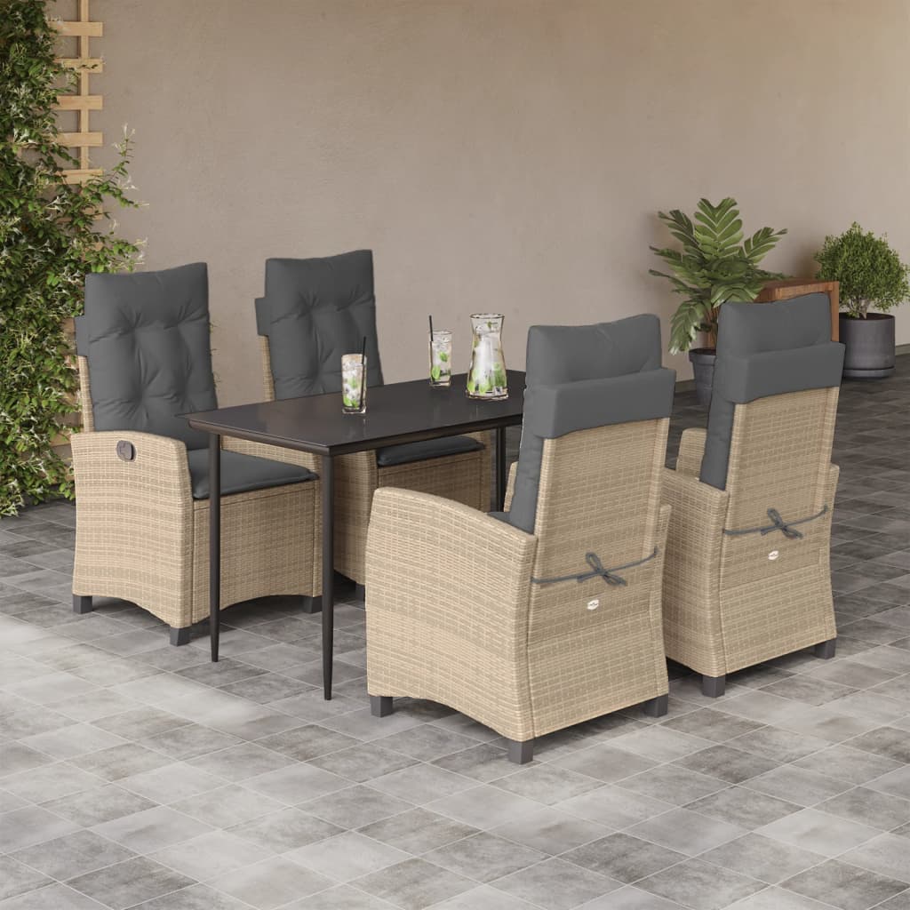 vidaXL 3-delige Tuinset met kussens poly rattan gemengd beige