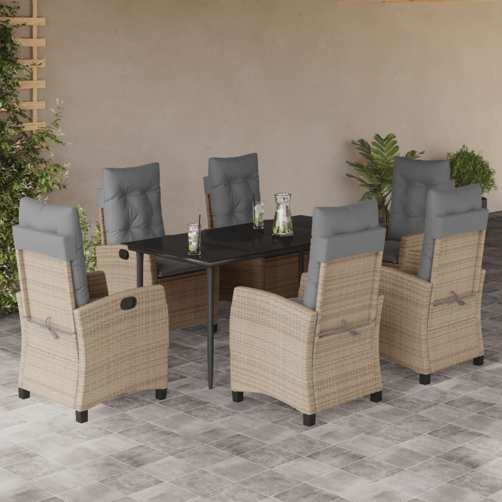 vidaXL 3-delige Tuinset met kussens poly rattan gemengd beige