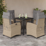 vidaXL 3-delige Tuinset met kussens poly rattan gemengd beige