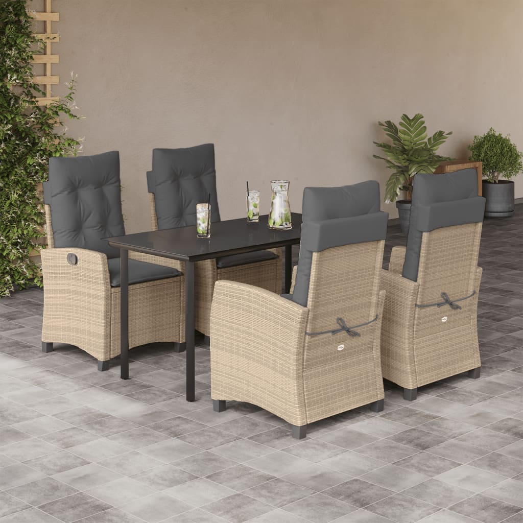 vidaXL 3-delige Tuinset met kussens poly rattan gemengd beige