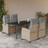 vidaXL 3-delige Tuinset met kussens poly rattan gemengd beige