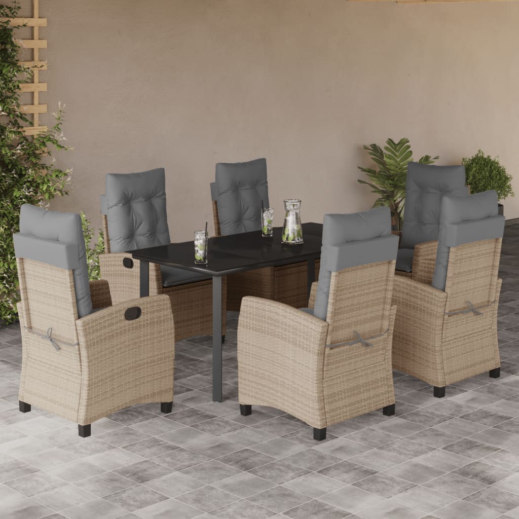 vidaXL 3-delige Tuinset met kussens poly rattan gemengd beige