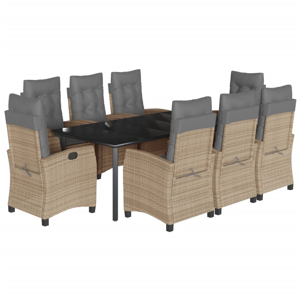vidaXL 3-delige Tuinset met kussens poly rattan gemengd beige