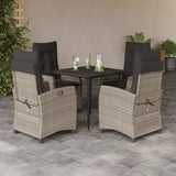 vidaXL 3-delige Tuinset met kussens poly rattan lichtgrijs