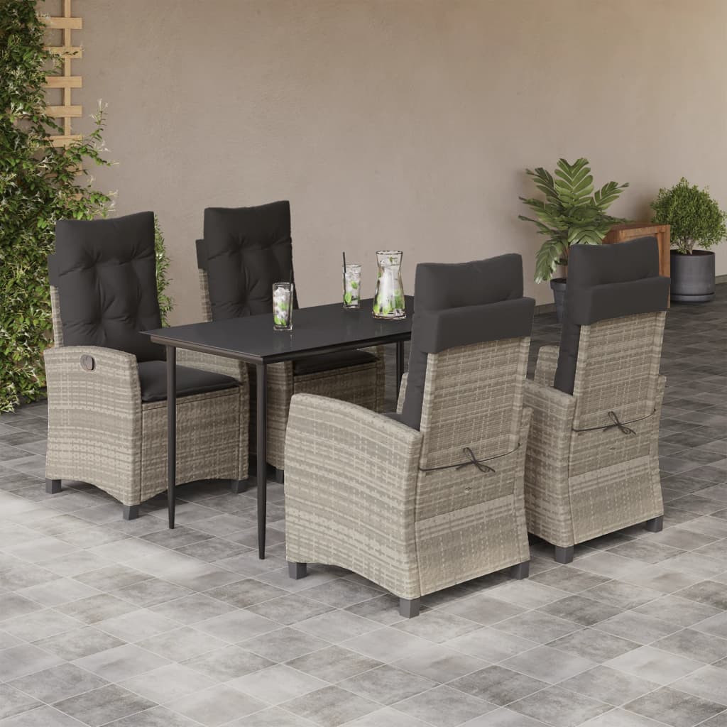 vidaXL 3-delige Tuinset met kussens poly rattan lichtgrijs