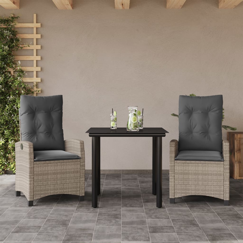 vidaXL 3-delige Tuinset met kussens poly rattan lichtgrijs