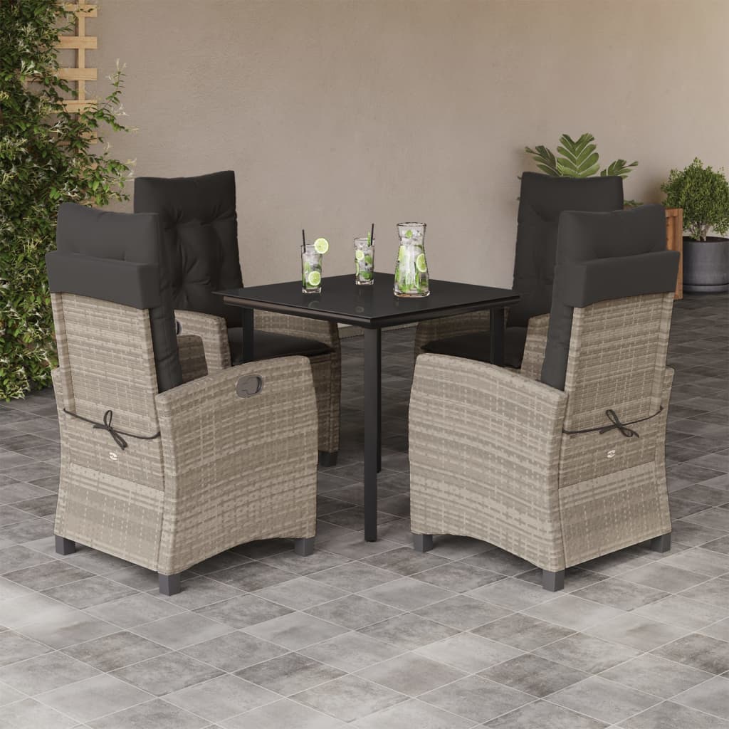 vidaXL 3-delige Tuinset met kussens poly rattan lichtgrijs
